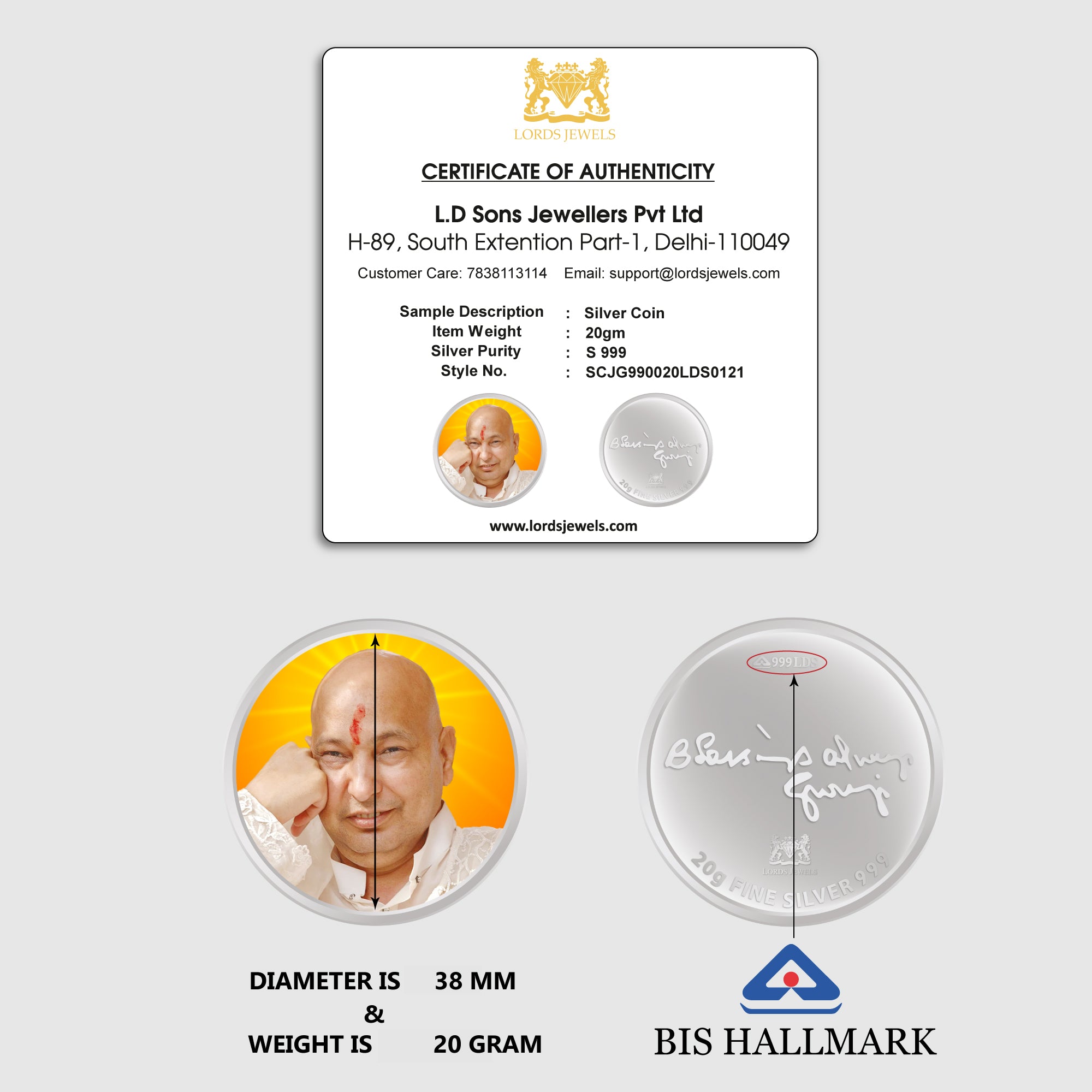 Guru Ji - Blessings Always Guru Ji 999 Purity 20 Grams Silver Coin lordsjewels